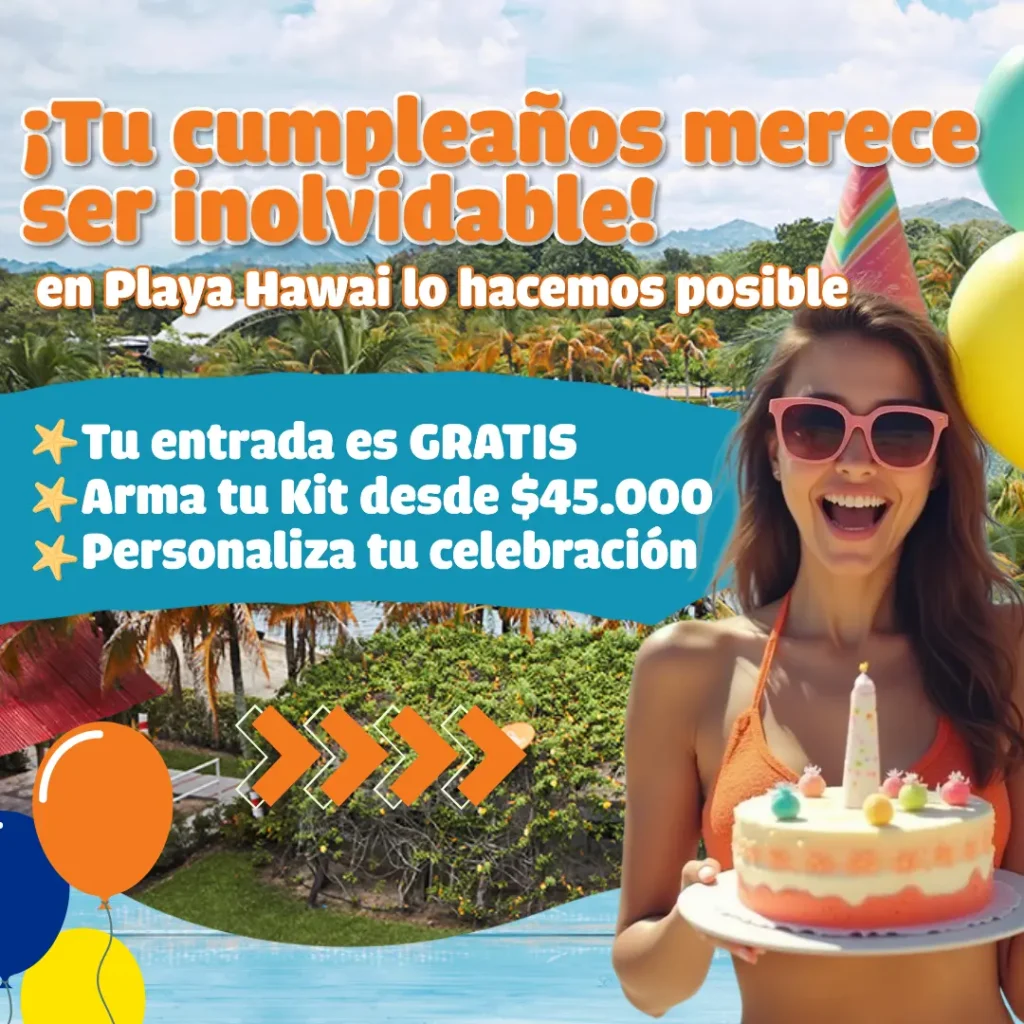 ¡Haz de tu cumpleaños una experiencia inolvidable con nuestro exclusivo Kit de Cumpleaños! Diseñado para hombres, mujeres, niños y niñas, este plan incluye todo lo que necesitas para una celebración única en nuestro parque. Además,¡El cumpleañero entra gratis el día de su cumpleaños!
Términos y condiciones: El cumpleañero deberá presentar un documento de identidad válido que confirme su fecha de nacimiento.¿Qué incluye el Kit?
Por solo $45.000, el Kit de Cumpleaños incluye:Un bouquet de globos temático
Paquete de vasos (10 unidades)
Paquete de platos (10 unidades)
20 cucharas
Una banda temática 